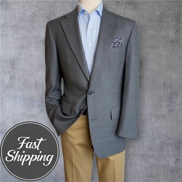 Vintage POLO UNIVERSITY CLUB Mens Blazer Sport Coat Two Button Jacket 42R Gray